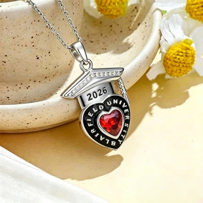 Personalisierte Halskette mit Geburtsstein und Namen, Sterlingsilber 925, graviert, Abschlussjahrgang 2026, Glückwunschgeschenk, Geschenk für Absolventen