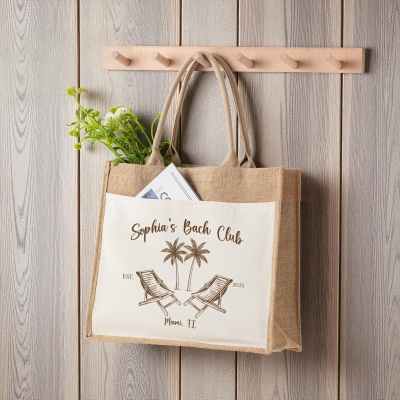 Personalisierte Jute-Tasche für den Junggesellinnenabschied, Sommerurlaubstasche für Mädels/Strandtasche, Gastgeschenk für den Junggesellinnenabschied, Geschenk zur Brautparty/Hochzeit für sie/Brautjungfer