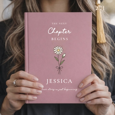 Personalized Graduation Journal with Name and Birth Flower, The Next Chapter Begins Notebook, Class of 2026 Graduation Keepsake, Gift for Graduates
