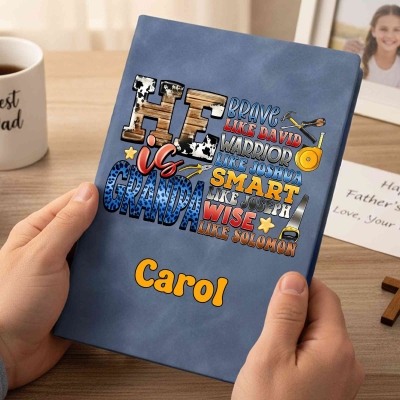 Personalized He is Dad/Grandpa Christian Bible Verses Notebook with Name, Multicolor A5/A6 Leather Journal, Birthday/Father's Day Gift for Dad/Grandpa