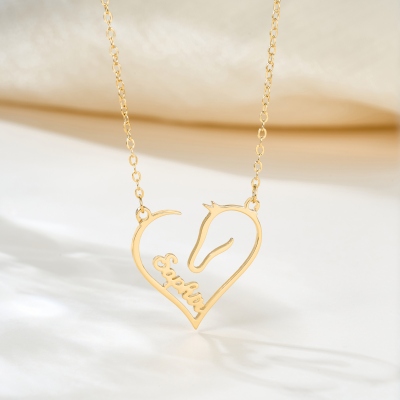 Custom Name Horse Heart Necklace, Sterling Silver 925 Horse Head Pendant, Horse Memorial Necklace, Birthday Gift for Horse Lovers/Riders/Equestrians