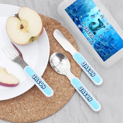 Personalized Name Underwater World Alphabet Cutlery Set with Box, Food Grade Stainless Steel Knife, Fork & Spoon Set, Birthday Gift for Kids/Toddlers