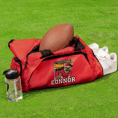 Personalized Name French Bulldog American Football Duffle Bag, Large Capacity Weekender Bag with Shoulder Strap, Gift for American Football Lovers