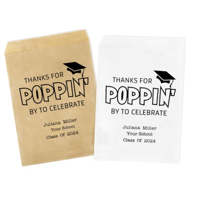 Custom Name Food-Grade Treat Snack Goodie Cookie Bags Set of 20, Thanks for Popping Graduation Favor Bags Class of 2025, Graduation Gift for Graduates