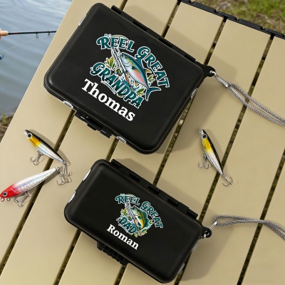 Custom Name Reel Great Dad's Metal Fishing Lures & Tool Box Set, Fishing Sort Box with Dividers, Father's Day/Birthday Gift for Him/Dad/Fishing Lovers