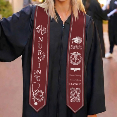 Custom Embroidered Nursing Graduation Stole with Name, Elegant Satin RN Symbol Grad Sash, Academic Regalia Accessory, Gift for Nurses/Medical Staff
