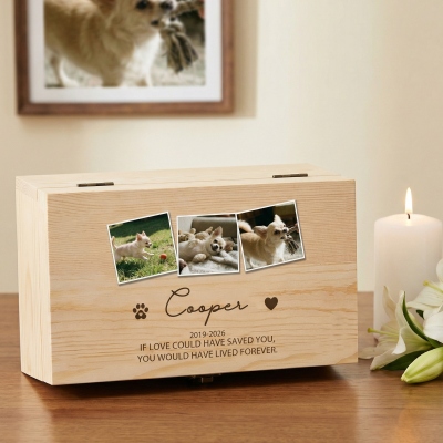 Personalized Name Pet Photos Memory Box with Year & Text, Wooden Storage Keepsake Box, Pet Loss/Sympathy/Memorial Gift for Pet Owners