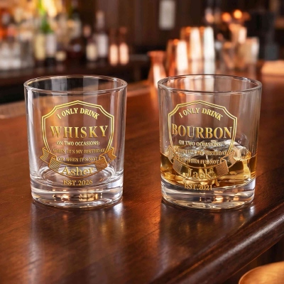 Personalized Name I Only Drink Bourbon Whiskey Glass, 10oz Old Fashioned Glass, Birthday/Father's Day Gift for Husband/Dad/Grandpa/Men/Wine Lovers