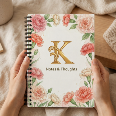 Personalized Watercolor Birth Flower Gold Monogram Notebook, Elegant A5 Spiral Journal with Text, Birthday/Mother's Day Gift for Mom/Graduates/Her