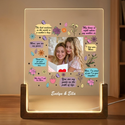 Personalized Photo Inspirational Mother LED Night Light with Names, Acrylic Night Lamp with Wooden Base, Birthday/Mother’s Day Gift for Mom/Grandma