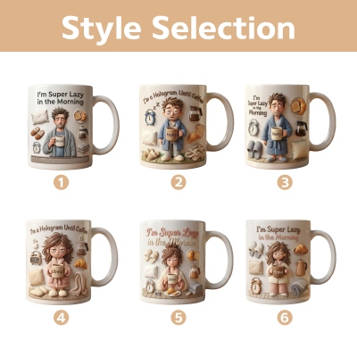 Gepersonaliseerde ochtendmok met cartoonprint van een lui jongetje en een lui meisje, 325 ml/445 ml, tweekleurige keramische koffie- en theekop met handvat, humoristisch verjaardagscadeau voor mannen/vrouwen