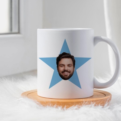 Personalized Funny Star Face Mug with Name, 11oz/15oz Two Tone Ceramic Coffee Tea Cup, Daily Use, Birthday/Funny Gag Gift for Friend/Family/Coworker