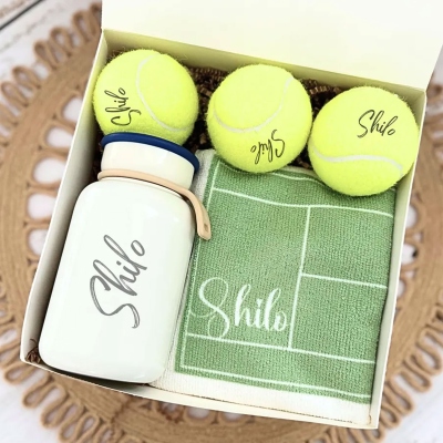 Personalized Tennis Gift Set with Name, Tennis Balls Sports Towel Tumbler, Sports Accessories, Birthday/Appreciation Gift for Tennis Lover/Coach