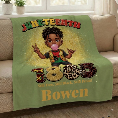 Personalized Name Juneteenth Black Boy/Girl Character Blanket, Flannel/Sherpa Soft Bed Couch Throw, Home Decor, Black Independence Day Gift for Kids