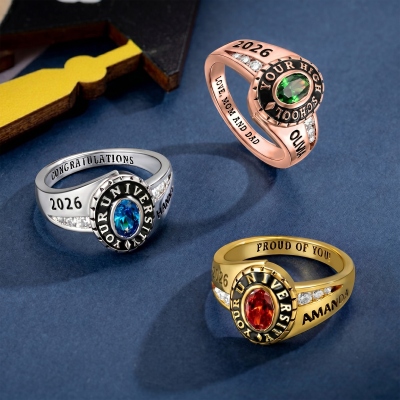 Personalisierter Geburtssteinring für Damen mit Gravur, Abschlussring für High School und Universität, Abschlussgeschenk für Absolventen des Jahrgangs 2026