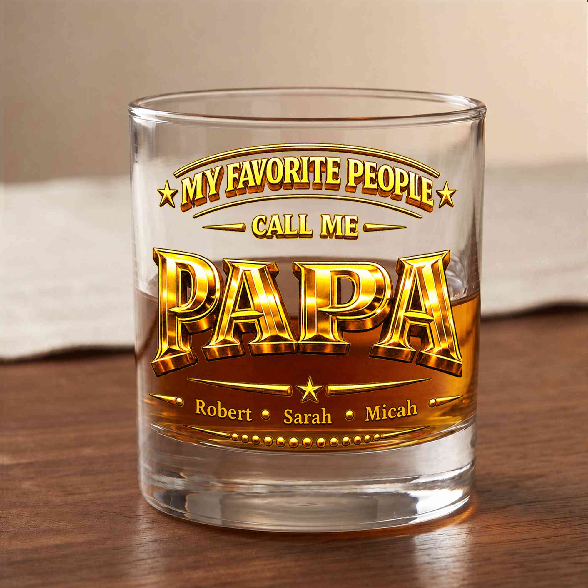 Personalized Gold Papa Whiskey Glass with Names, 10oz Bourbon Old Fashioned Glass, Birthday/Father's Day Gift for Husband/Dad/Grandpa
