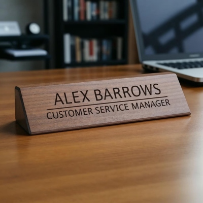 Personalized Engraved Desk Name Plate, Wooden Desk Name Wedge, Office Walnut Desk Plate, Graduation/Corporate/Office Gifts for Coworker/Colleagues
