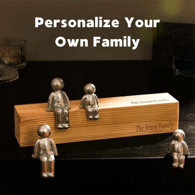 Personalized Engraved Text Metal Family Sculpture, 2-6 Figurines with Wooden Base, Room Decor, Housewarming/Anniversary/Birthday Gift for Family