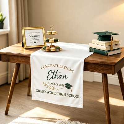 Personalized Graduation Table Runner with Name and Year, Class of 2026 School Banner, Graduation Party Decor, Gift for High School/College Graduates