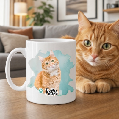 Personalized Pet Photo Watercolor Mug with Name, 11oz/15oz Ceramic Coffee Tea Mug, Birthday/Anniversary/Memorial Gift for Pet Lovers/Owners