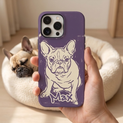 Custom Doodle Sketch Pet Portrait Phone Case with Name, TPU Slim Tough MagSafe Compatible Phone Cover for iPhone/Samsung, Gift for Pet Owners/Lovers