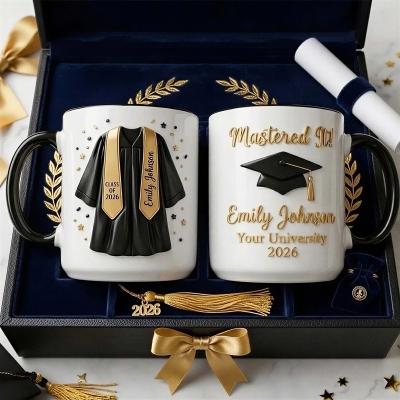 Personalized Gown Graduation Cap Mug with Name and Year, Class of 2026 Graduation Keepsake, Graduation Gift for High School/College Graduates