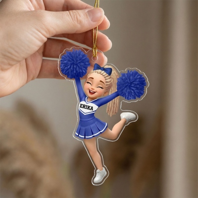 Personalized Cartoon Cheerleader Girl Pom-Pom Ornament with Name, Acrylic Hanging Decor, Bag Accessory, Game Day Gift for Cheerleader/Cheer Team