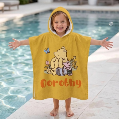 Personalized Classic Winnie the Pooh Hooded Beach Towel with Name, Quick Dry Pool Towel, Summer Vacation/Pool Party Favor, Gift for Kids/Boys/Girls