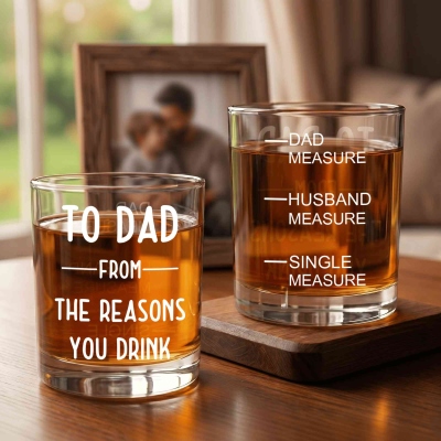 Custom Funny "Reasons You Drink" Dad Whiskey Glass with Name, 10oz Bourbon Old Fashioned Glass, Birthday/Father's Day Gift for Husband/Dad/Grandpa