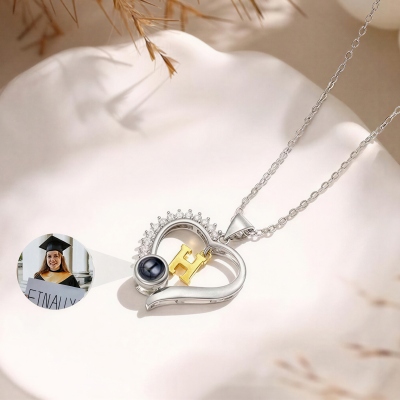 Personalized Photo Projection Heart Necklace with Initial and Birthstone, Picture Inside Memorial Jewelry, Birthday/Anniversary Gift for Her/Mom