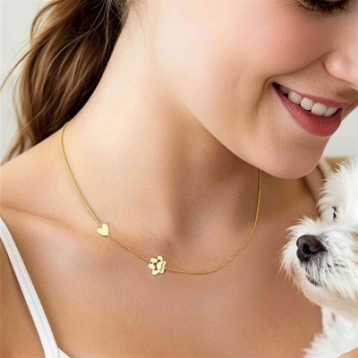 Personalized Heart Necklace with Sideways Paw and Name, Pet Memorial Necklace, Minimalist Jewelry, Pet Loss/Birthday Gift for Pet Owner/Dog Lovers