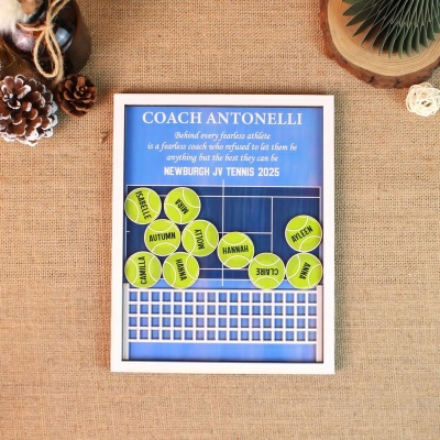 Personalized Tennis Coach Thank You Shadow Box Frame, Tennis Team Member Names Shaker, Team Keepsake, Appreciation/Birthday Gift for Tennis Coach