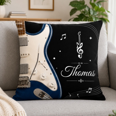 Personalized Name Guitar & Bass Throw Pillow Cover, Multicolor Pillowcase with Optional Insert, Home Decor, Gift for Guitarists/Music Lovers