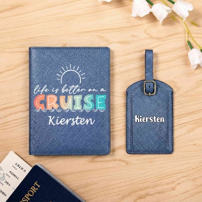 Personalized Name Life Is Better on a Cruise Passport Holder Set, Leather Passport Cover & Luggage Tag, Travel Accessories, Gift for Travel Lovers