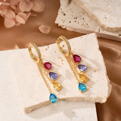 Personalized 1-5 Teardrop Birthstones Dangle Earrings, Women’s Dainty Huggie Hoop Earrings, Birthday/Mother’s Day Gifts for Her/Wife/Mom/Grandma