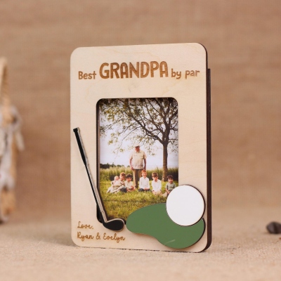 Personalized Golf Themed Photo Frame with Name, Wooden Grandpa Desk Picture Frame, Desk Decor, Father's Day/Birthday Gift for Grandpa/Golf Lovers
