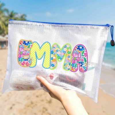 Personalized Beach Vacation Cartoon Character Waterproof Beach Bag with Name Summer Pool Party Birthday Gift for Women