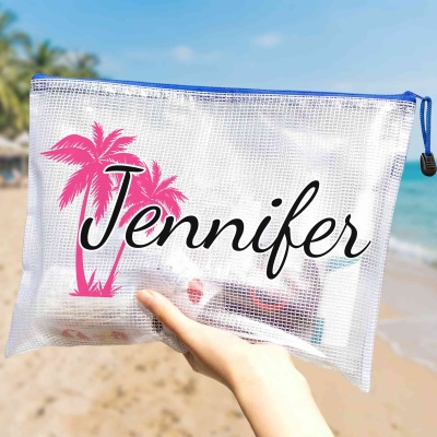 Personalised Multicolor Palm Tree Waterproof Beach Pool Bag with Name Summer Vacation Party Daily Use Birthday Gift for Women