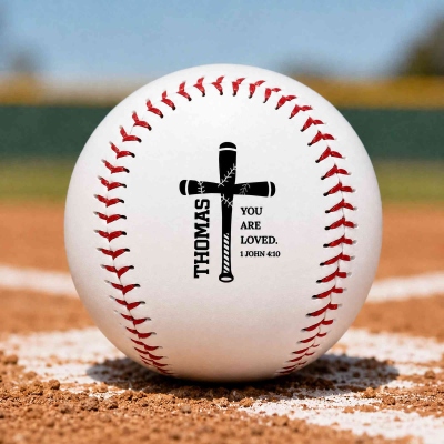 Personalized Cross Bible Verses Baseball with Name, PU Leather Baseball, First Communion/Baptism/Birthday Gift for Boys/Son/Baseball Lovers