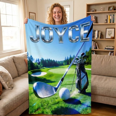 Golffilt med personligt namn, mjuk flanell-/sherpafilé till soffan, heminredning, fars dag-/födelsedagspresent till golfälskare/spelare/lagkamrater/tränare