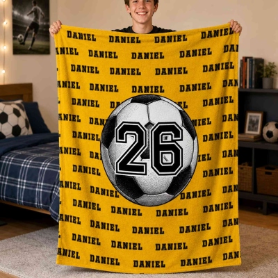 Custom Word Cloud Sportball Blanket with Name & Number, Flannel/Sherpa Ball Throw for Bed Couch, Home Decor, Game Night Gift for Sports Lovers/Fans