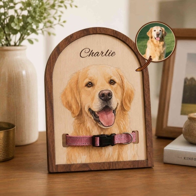 Personalized Name & Photo Pet Collar Sign, Dog/Cat Portrait Wooden Memorial Frame, Home Decor, Remembrance/Sympathy Gift for Pet Owners/Lovers