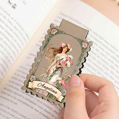 Personalized Birth Flower Fairy Art Nouveau Bookmark with Name, Elegant Magnetic Bookmark Clip, Birthday/Anniversary Gift for Book Lovers/Readers/Her