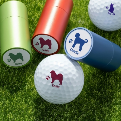 Personalized Name Multicolor Pet Silhouette Golf Ball Stamp with Box, Club Souvenir, Golf Accessories, Birthday/Memorial Gift for Golf Lovers/Players