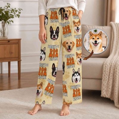 Personalized Pet Portraits Pajama Pants with Name, Pet Photos Lounge Pants with Drawstring, Birthday/Anniversary Gift for Pet Lovers/Owners