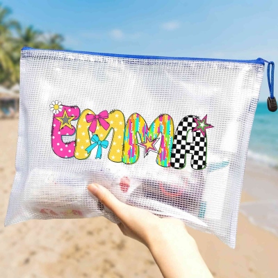 Personalized Artistic Name Multicolor Beach Bag Waterproof Sandproof Pool Daily Use Travel Summer Vacation Party Gift for Her