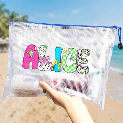 Personalized Artistic Name Waterproof Sandproof Pool Beach Bag Daily Use Summer Vacation Travel Beach Party Gift for Women