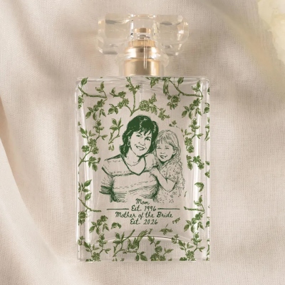 Personalisierter Parfümflakon mit graviertem Toile-de-Jouy-Muster und Foto, 100 ml Duftzerstäuber, Hochzeits-/Geburtstagsgeschenk von der Tochter für die Mutter