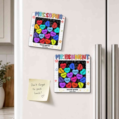 Personalized Hearts Teacher's Refrigerator Magnet with Names, Acrylic Flat/Shaker Magnet, Appreciation/Back to School Gift for Teachers from Students