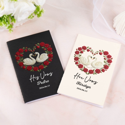 (Set of 2pcs)Custom Name Heart Birthday Flower Swan Wedding Vow Booklets Set, Romantic His and Her Vow Books, Engagement/Wedding Gifts for Newlyweds